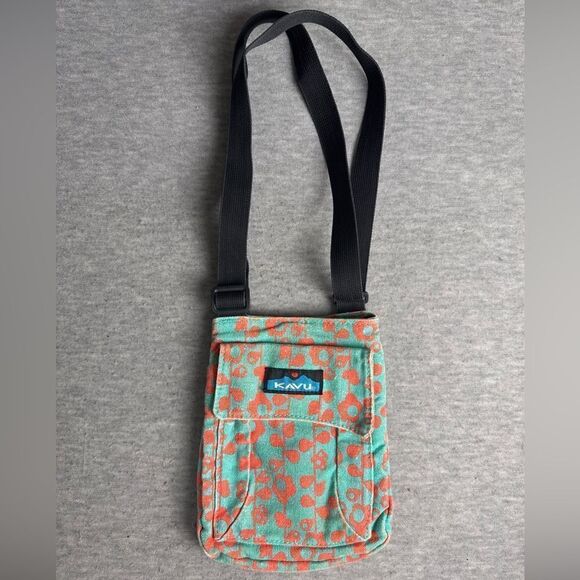 KAVU Zippit Cross Body Shoulder Bag Green And Orange Floral Pattern - Picture 1 of 5